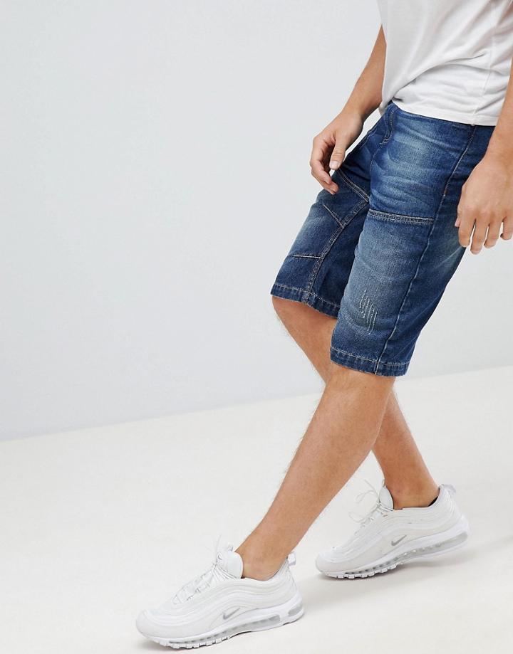 Crosshatch Dark Wash Denim Shorts - Navy