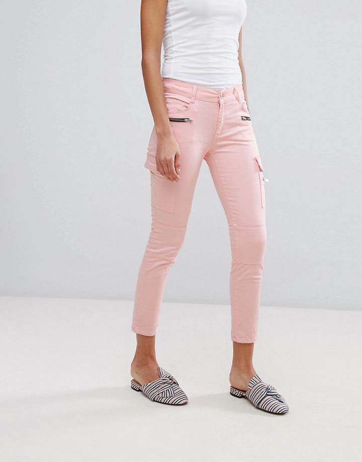 Mango Zip Detail Biker Jean - Pink