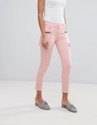 Mango Zip Detail Biker Jean - Pink