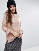 Pull & Bear Ribbed High Neck Top - Pink