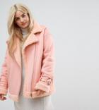 Asos Curve Aviator Jacket In Faux Leather - Pink