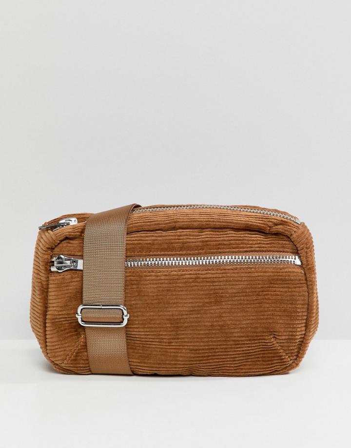 Weekday Cord Zip Body Bag - Brown