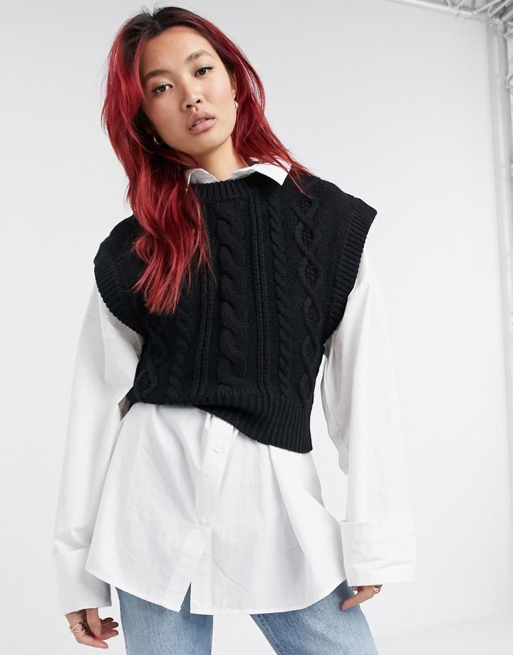 & Other Stories Wool Cable Knit Tank In Black