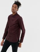 Allsaints Slim Fit Shirt In Burgundy With Logo - Red