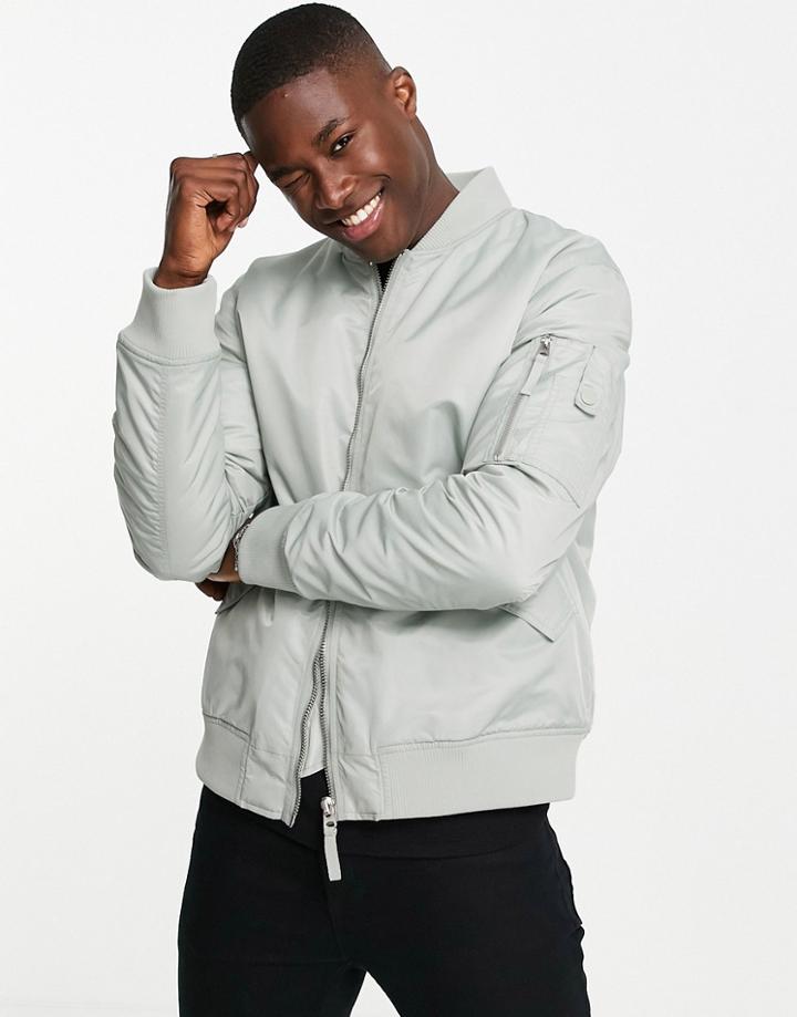 Topman Ma1 Padded Bomber Jacket In Sage-green