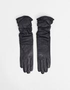Asos Design Leather Touch Screen Long Ruched Gloves In Black