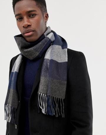 Moss London Scarf With Herringbone Design - Gray