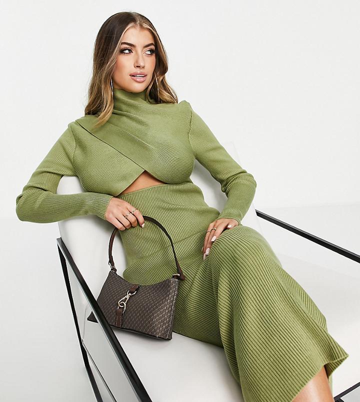 Missguided Cut Out Knitted Maxi Dress In Khaki-green