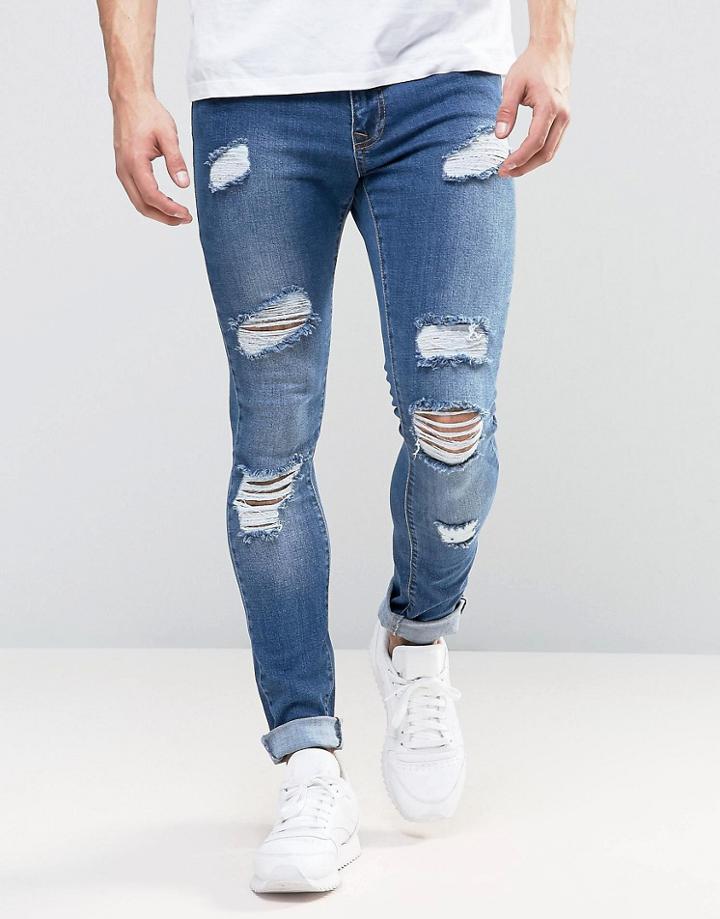 Brooklyn Supply Co After Wash Dye Patch Jeans - Blue