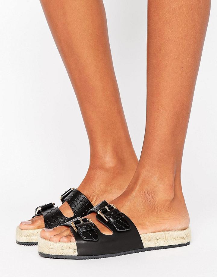 Aldo Buckle Croc Print Sandal With Espadrille Sole - Black