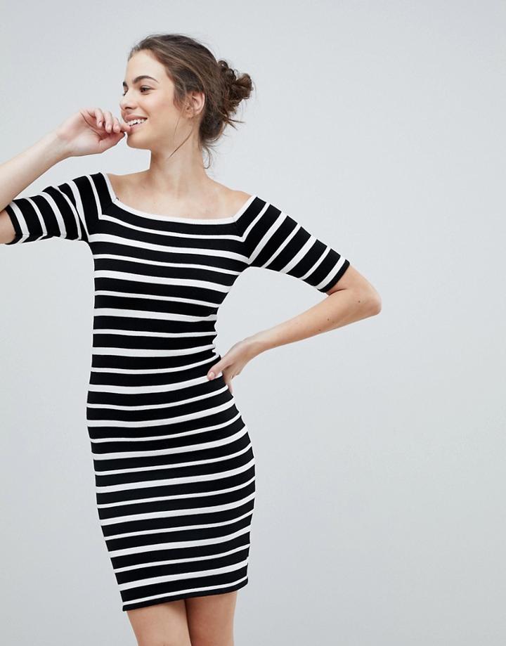 Lipsy Off Shoulder Bodycon Dress In Stripe - Multi