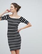 Lipsy Off Shoulder Bodycon Dress In Stripe - Multi