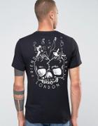 Friend Or Faux Back Print T-shirt With Skull - Black