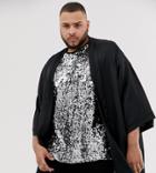 Asos Design Plus Satin Kimono In Black - Black