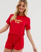Adolescent Clothing Breakfast Club T-shirt And Shorts Pyjama Set - Red