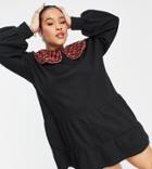 Violet Romance Plus Tiered Sweater Dress With Gingham Frill Collar In Black