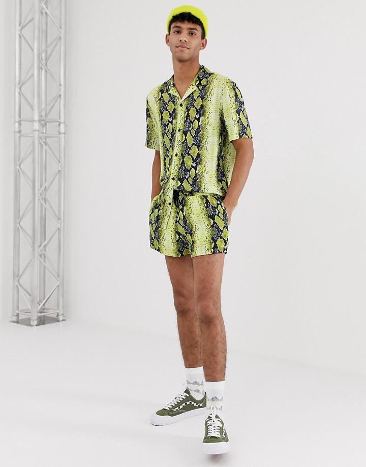 Jaded London Festival Two-piece Shorts In Yellow Snakeskin Print