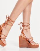 Asos Design Trace Rope Detail Square Toe Wedges In Terracotta-orange