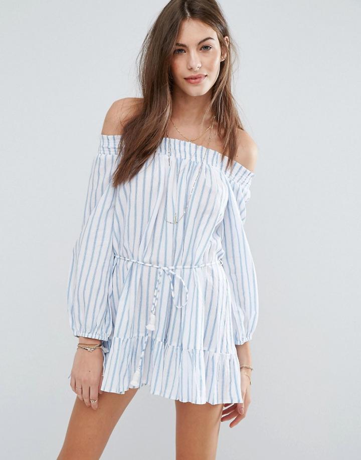 Faithfull Melos Pinstripe Off Shoulder Dress - Multi