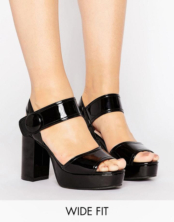 Lost Ink Wide Fit Black Platform Sandals - Black