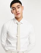 Asos Design Slim Linen Tie In Stone-neutral