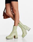 Topshop Heaven Leather Platform Ankle Boots In Green