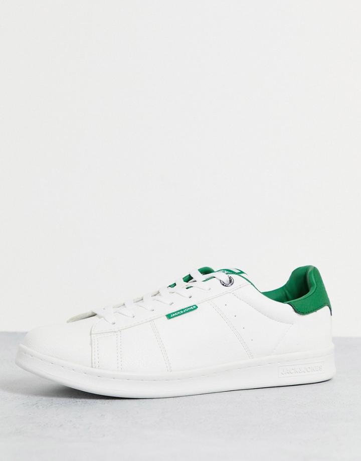 Jack & Jones Thick Sole Sneakers With Green Details In White