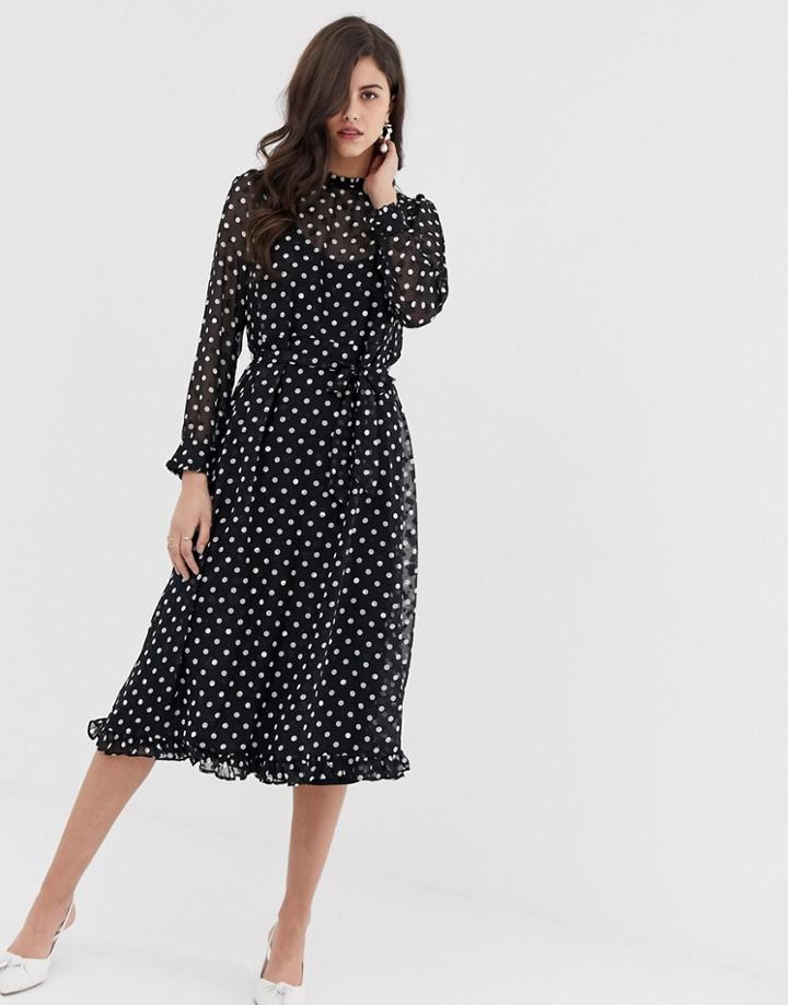 Y.a.s Polka Dot Sheer Midi Dress - Black