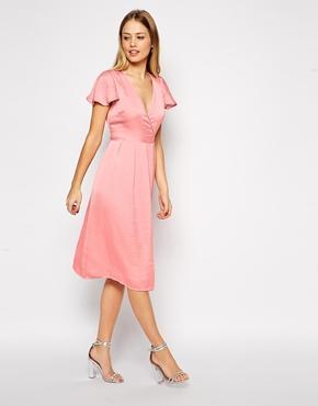 Asos Premium Satin Cross Front Midi Dress - Nude