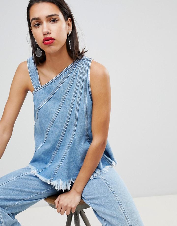 Sportmax Code Denim Raw Hem Top Co-ord - Navy