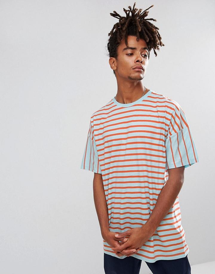 Asos Oversized Stripe T-shirt With Contrast Body And Sleeve - Blue