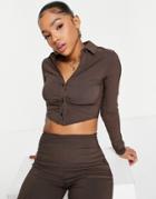 Pull & Bear Ruched Front Button Front Shirt In Brown - Part Of A Set