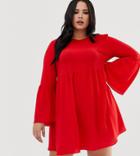 Asos Design Curve Fluted Sleeve Smock Mini Dress - Red