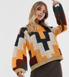 Skylar Rose Relaxed Sweater In Geo Knit-multi