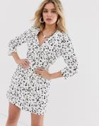 Asos Design Mini Tux Dress With Belt In Splodge Print-multi