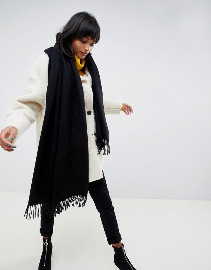 Asos Design Oversized Lambswool Scarf With Tassels - Black