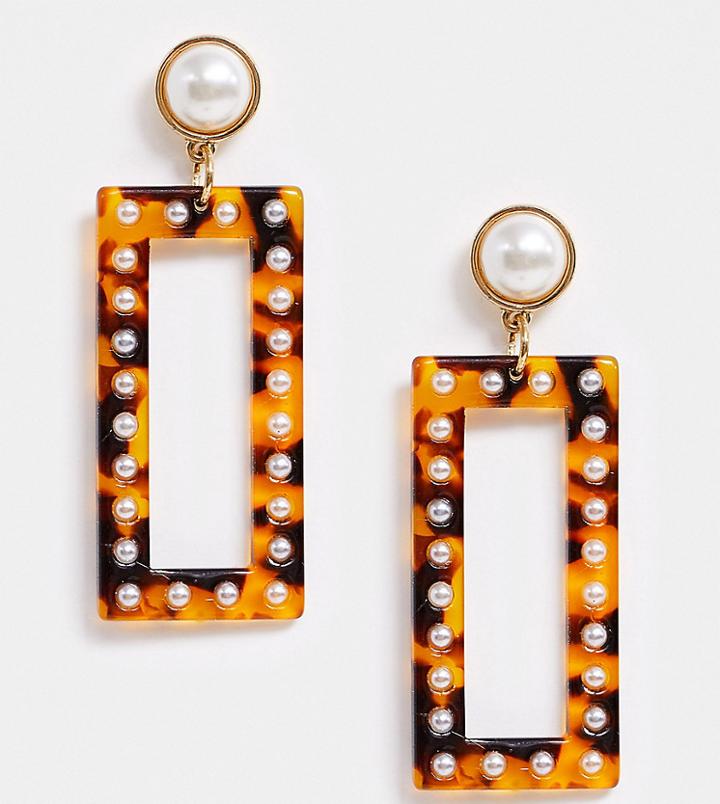 Reclaimed Vintage Inspired Statement Earring In Tort With Pearl-brown