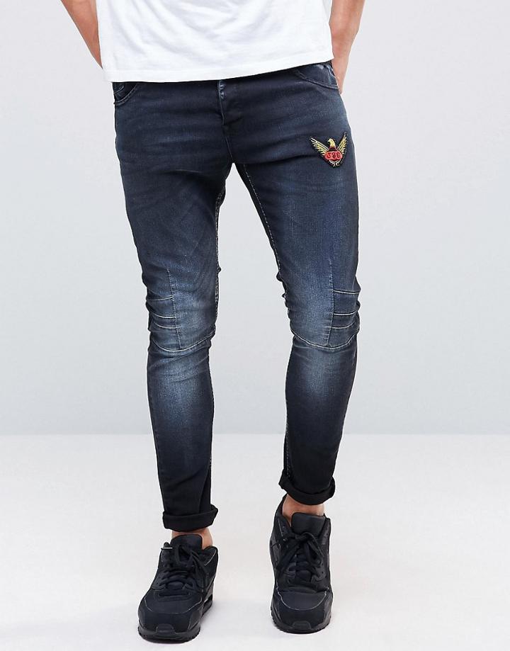 Juice Skinny Stretch Fit Jeans With Badges - Black