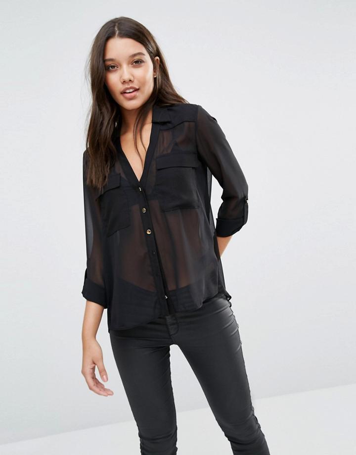 Fleur East By Lipsy Military Pocket Shirt - Black