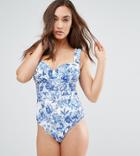 Asos Fuller Bust Exclusive Inky Floral Print Cupped Swimsuit Dd-g - Multi