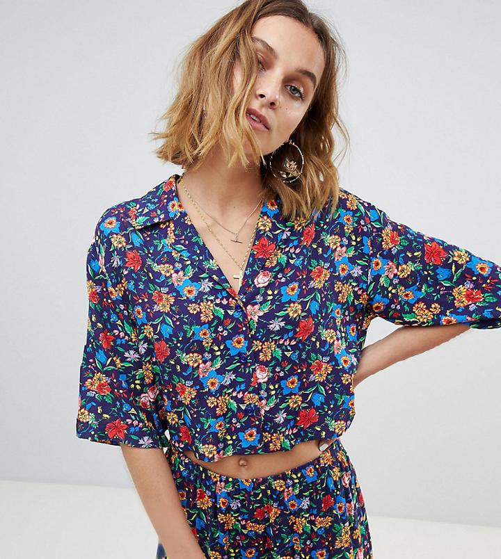 Reclaimed Vintage Inspired Revere Collar Shirt Two-piece In Floral Print - Blue