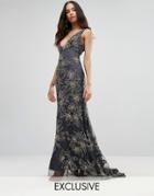 A Star Is Born Plunge Neck Maxi Dress With Contrast Embellishment - Gr