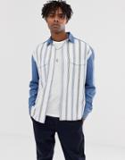 Asos Design Oversized 90's Style Denim Shirt With Stripe Front-blue