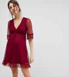 Asos Maternity Dobby Knot Front Lace Trim Mini Skater Dress - Purple
