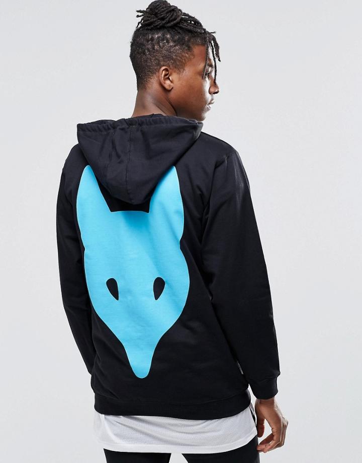 Long Clothing Fox Hoodie With Back Print - Black