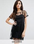 Prettylittlething Lace Overlay Swing Dress - Black