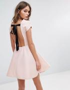 Boohoo Bow Back Mini Skater Dress - Pink