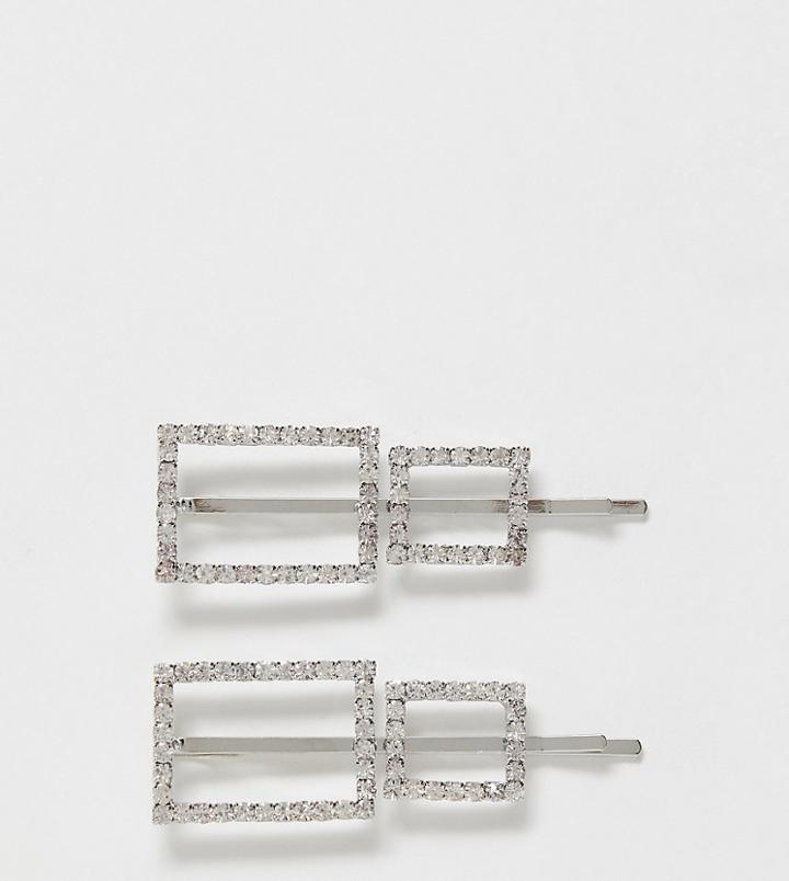 True Decadence Exclusive Rhinestone Square Hair Slide Pack - Silver