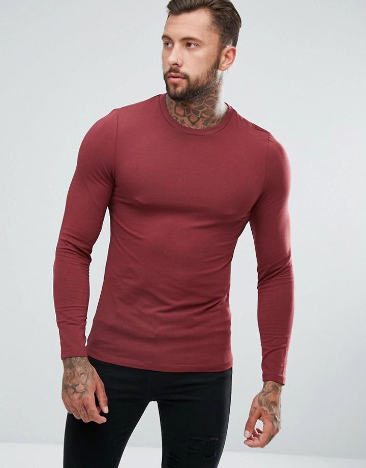 Asos Muscle Fit Long Sleeve T-shirt - Red