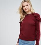 Brave Soul Tall Frill Shoulder Sweater - Purple